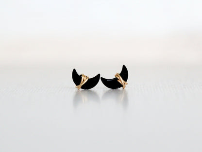 Mini Moonbeam Stud Earrings | Black Agate Crescent Studs