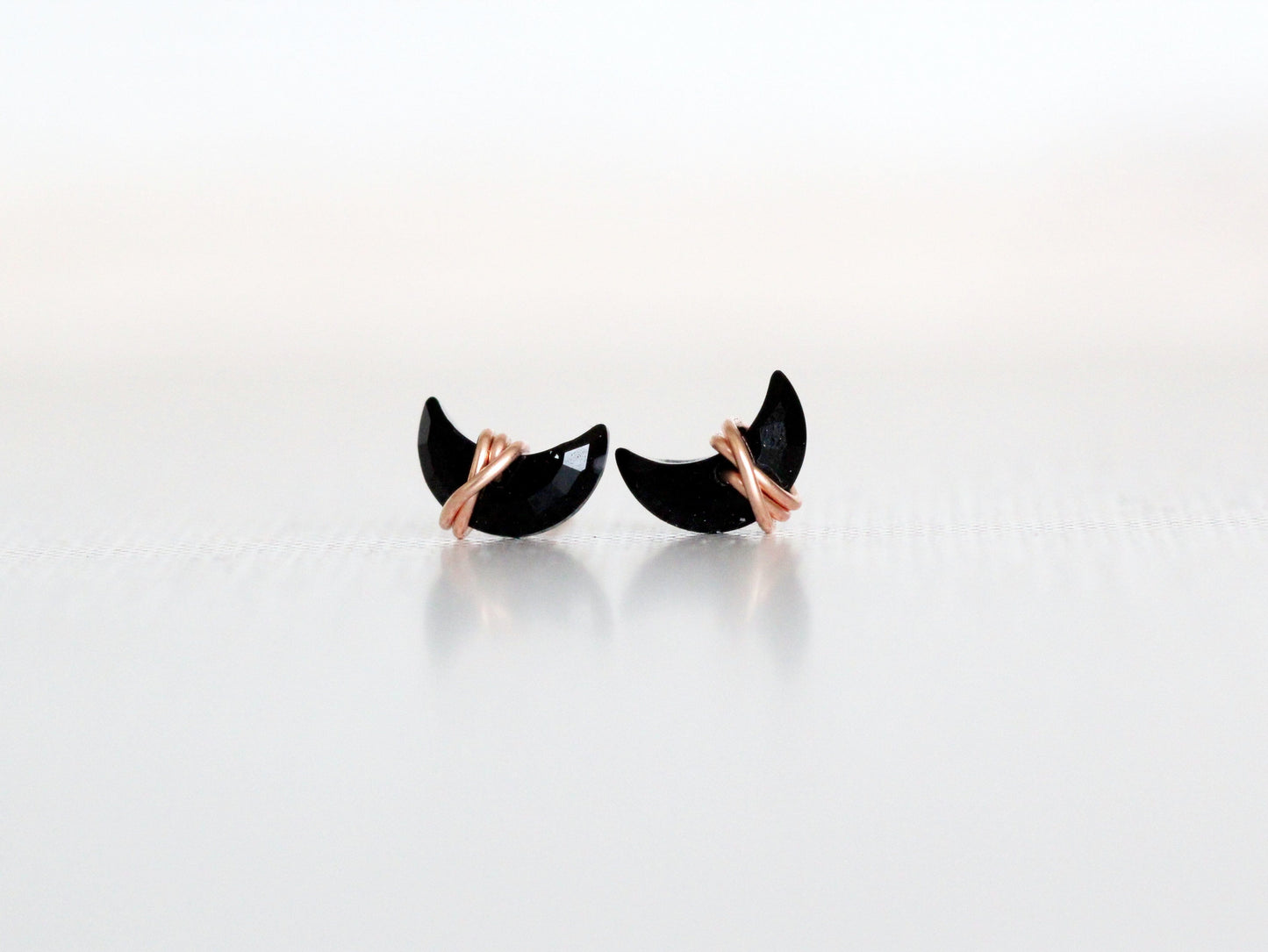 Mini Moonbeam Stud Earrings | Black Agate Crescent Studs