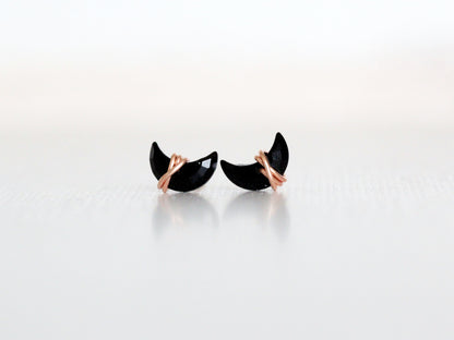 Mini Moonbeam Stud Earrings | Black Agate Crescent Studs