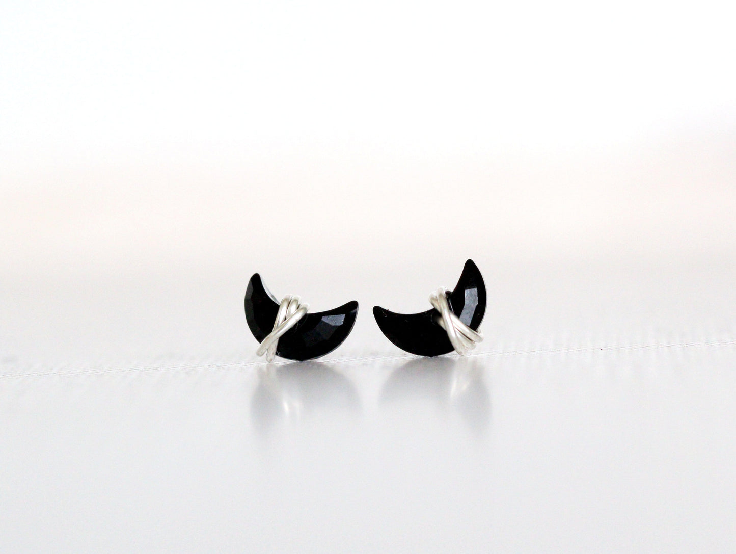 Mini Moonbeam Stud Earrings | Black Agate Crescent Studs