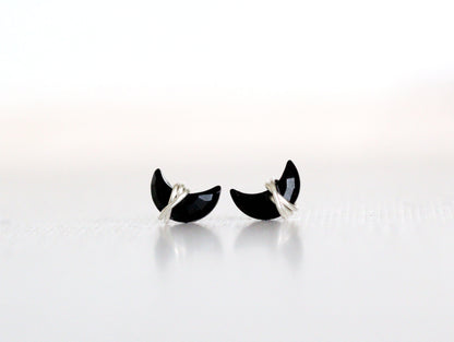 Mini Moonbeam Stud Earrings | Black Agate Crescent Studs