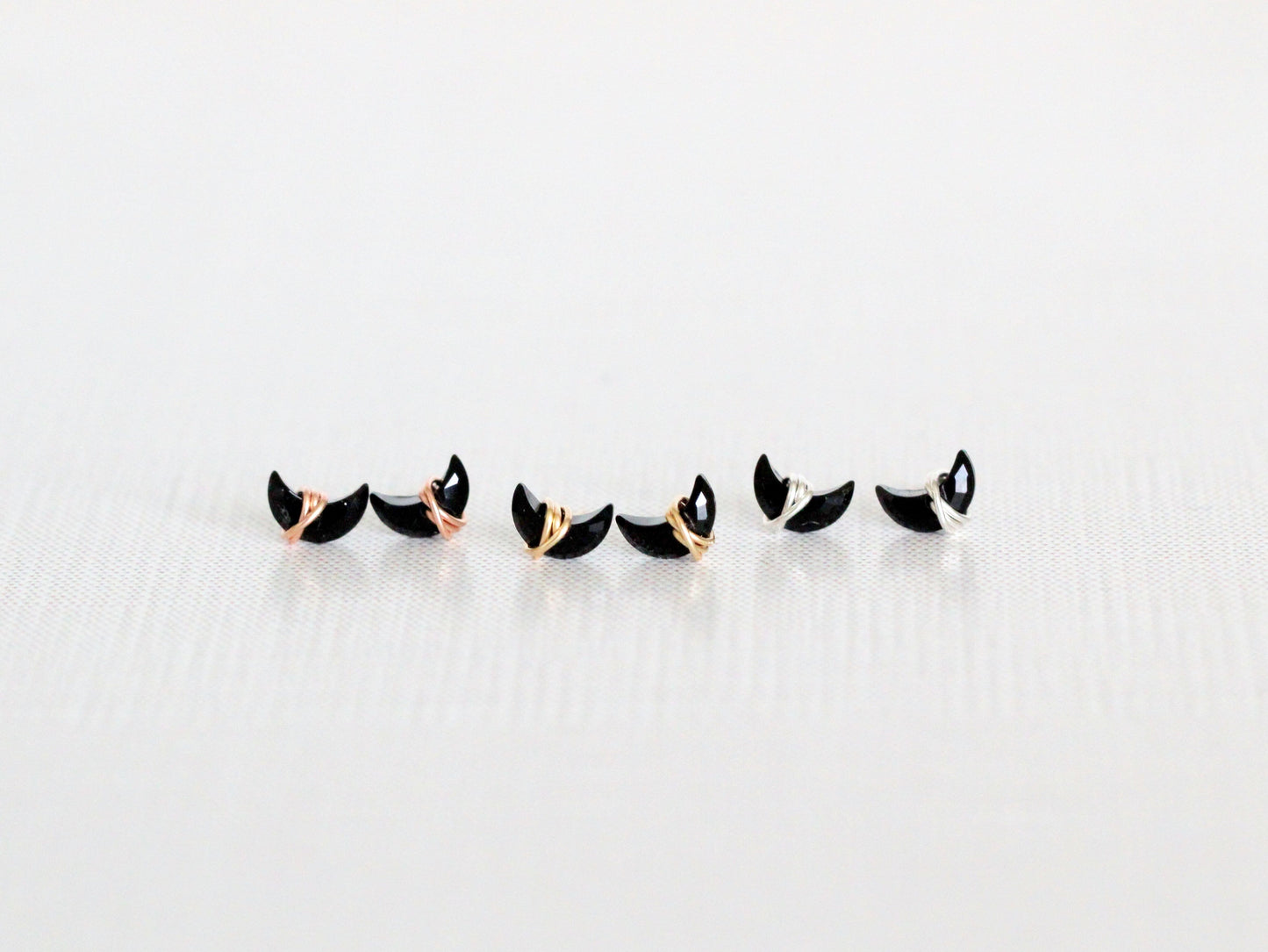 Mini Moonbeam Stud Earrings | Black Agate Crescent Studs