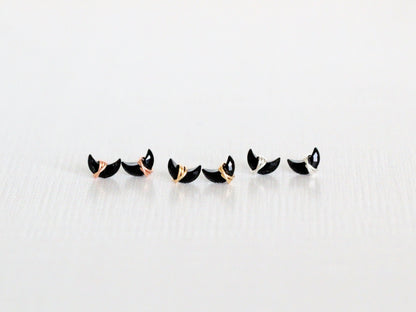 Mini Moonbeam Stud Earrings | Black Agate Crescent Studs
