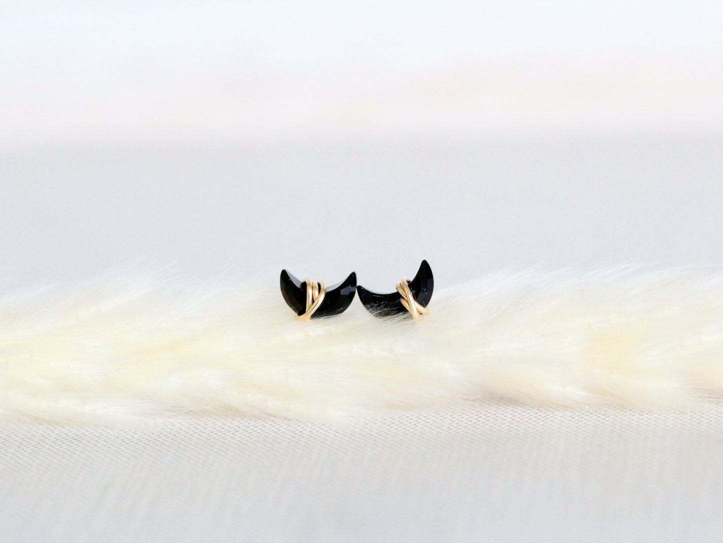 Mini Moonbeam Stud Earrings | Black Agate Crescent Studs