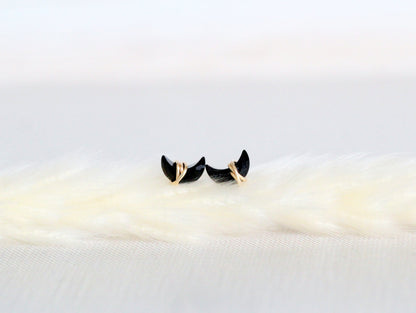 Mini Moonbeam Stud Earrings | Black Agate Crescent Studs