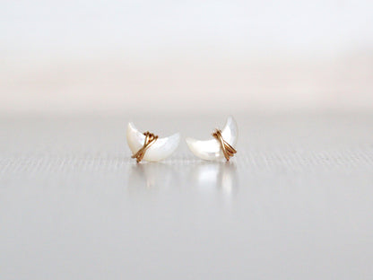 Mini Moonbeam Stud Earrings | Mother of Pearl Crescent Studs