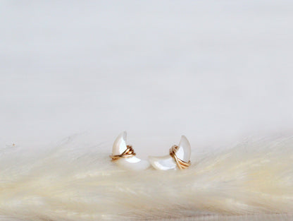 Mini Moonbeam Stud Earrings | Mother of Pearl Crescent Studs