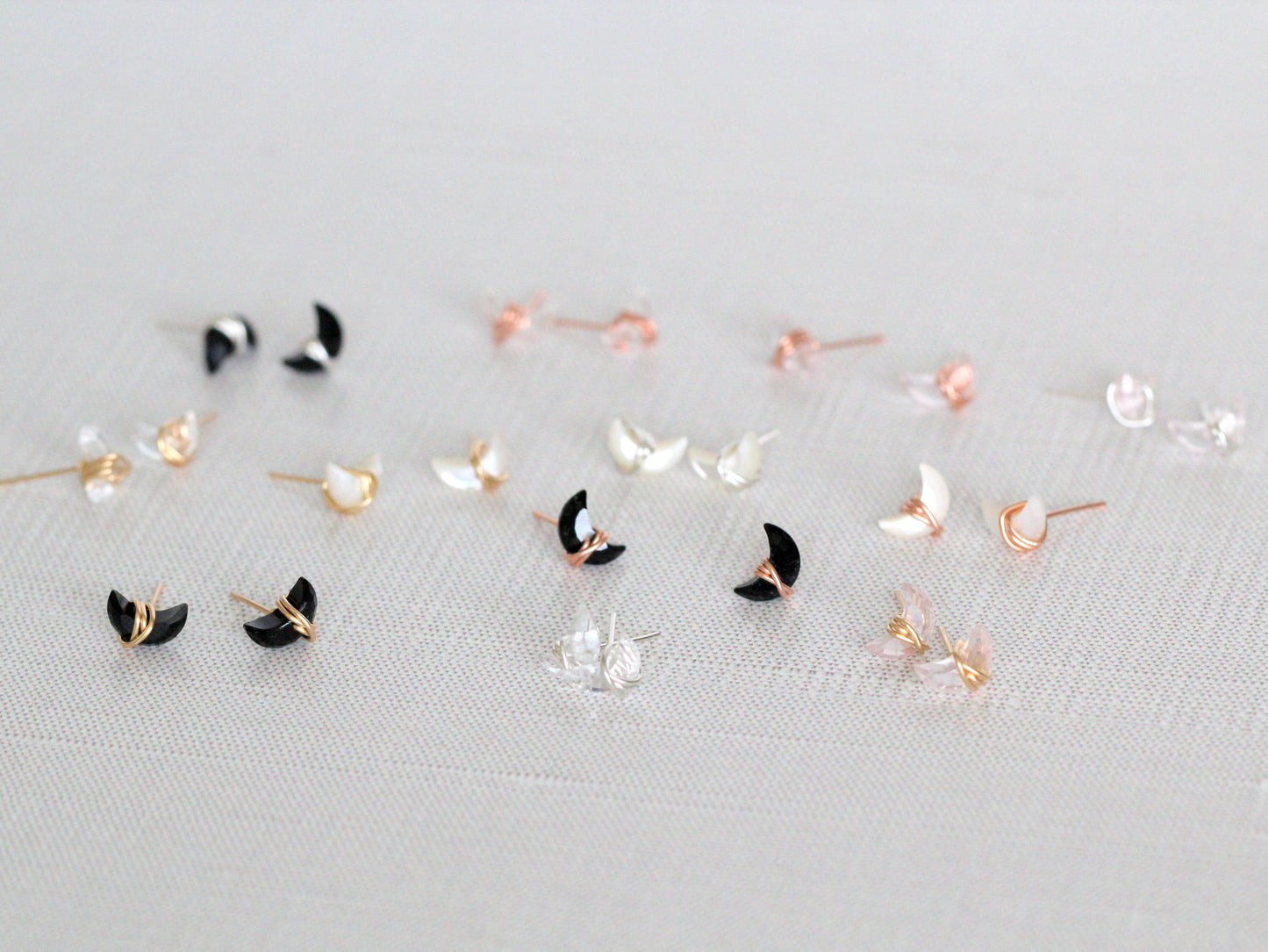Mini Moonbeam Stud Earrings | Black Agate Crescent Studs