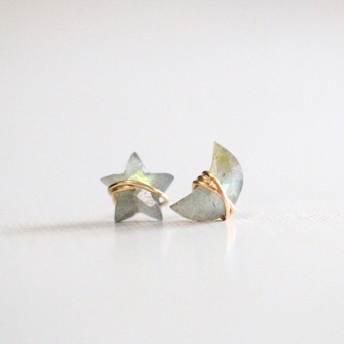 Moonbeam & Stardust Studs - Labradorite | Celestial Gemstone Earrings