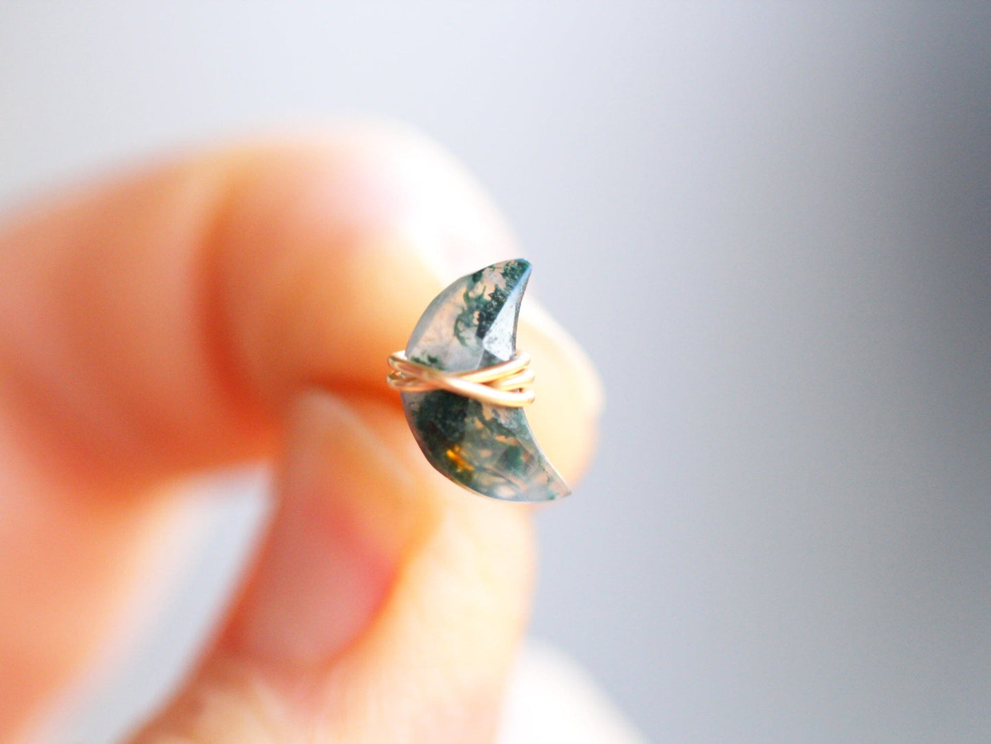 Moonbeam Stud Earrings | Moss Agate Crescent Studs