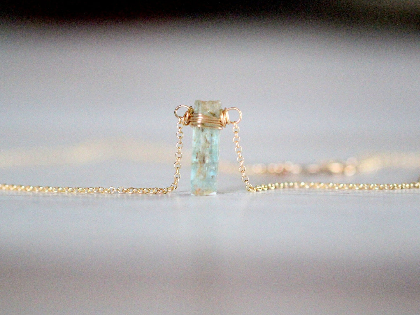 Raw Aquamarine Caged Necklace | Natural Gemstone Pendant
