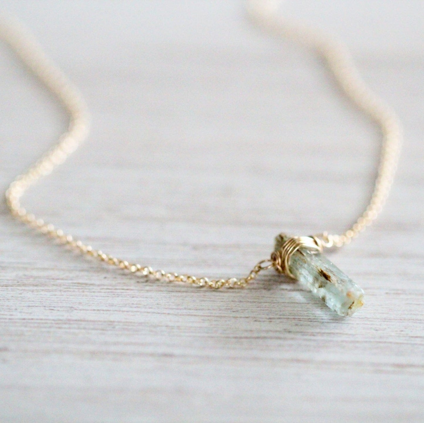 Raw Aquamarine Caged Necklace | Natural Gemstone Pendant