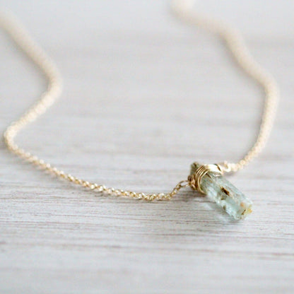 Raw Aquamarine Caged Necklace | Natural Gemstone Pendant