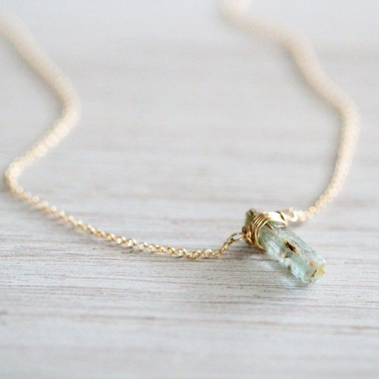 Raw Aquamarine Caged Necklace | Natural Gemstone Pendant