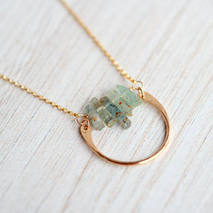 Bar Graph Necklace | Raw Aquamarine Pendant Necklace