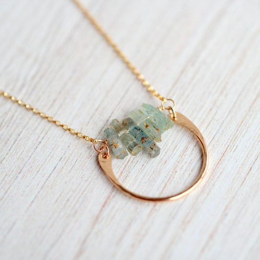 Bar Graph Necklace | Raw Aquamarine Pendant Necklace
