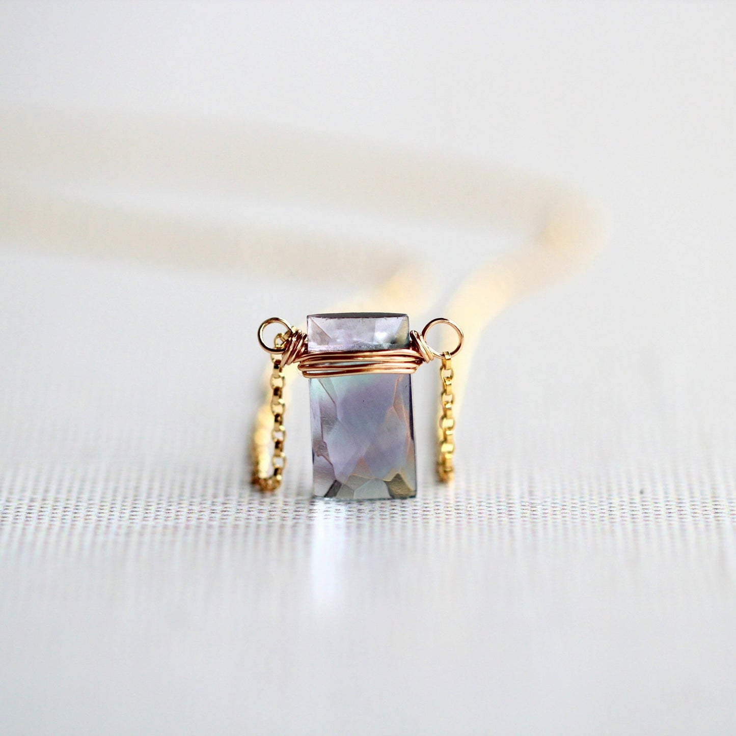 Fluorite Baguette Necklace | Faceted Gemstone Pendant
