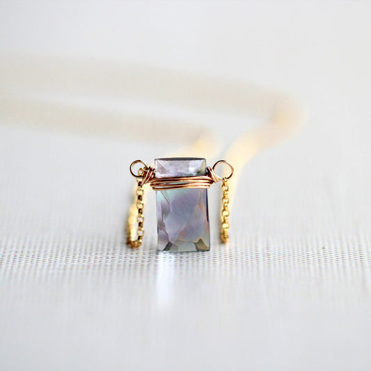 Fluorite Baguette Necklace | Faceted Gemstone Pendant