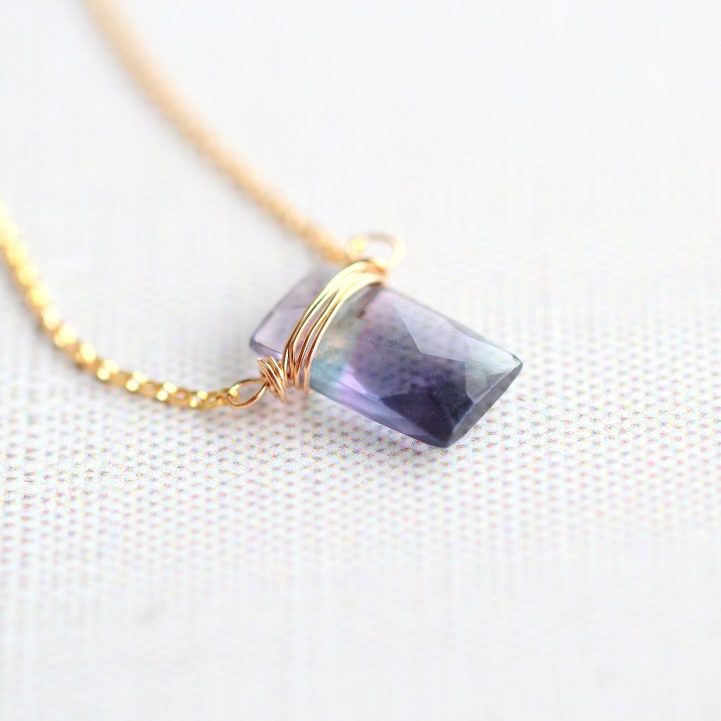 Fluorite Baguette Necklace | Faceted Gemstone Pendant