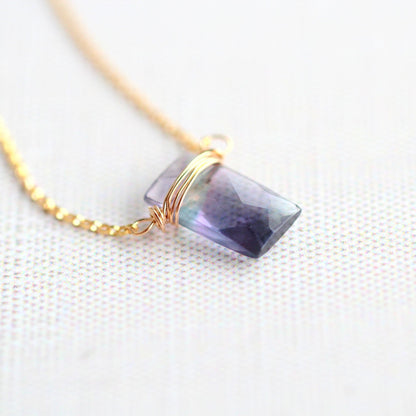 Fluorite Baguette Necklace | Faceted Gemstone Pendant