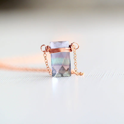 Fluorite Baguette Necklace | Faceted Gemstone Pendant