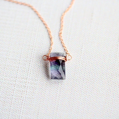 Fluorite Baguette Necklace | Faceted Gemstone Pendant
