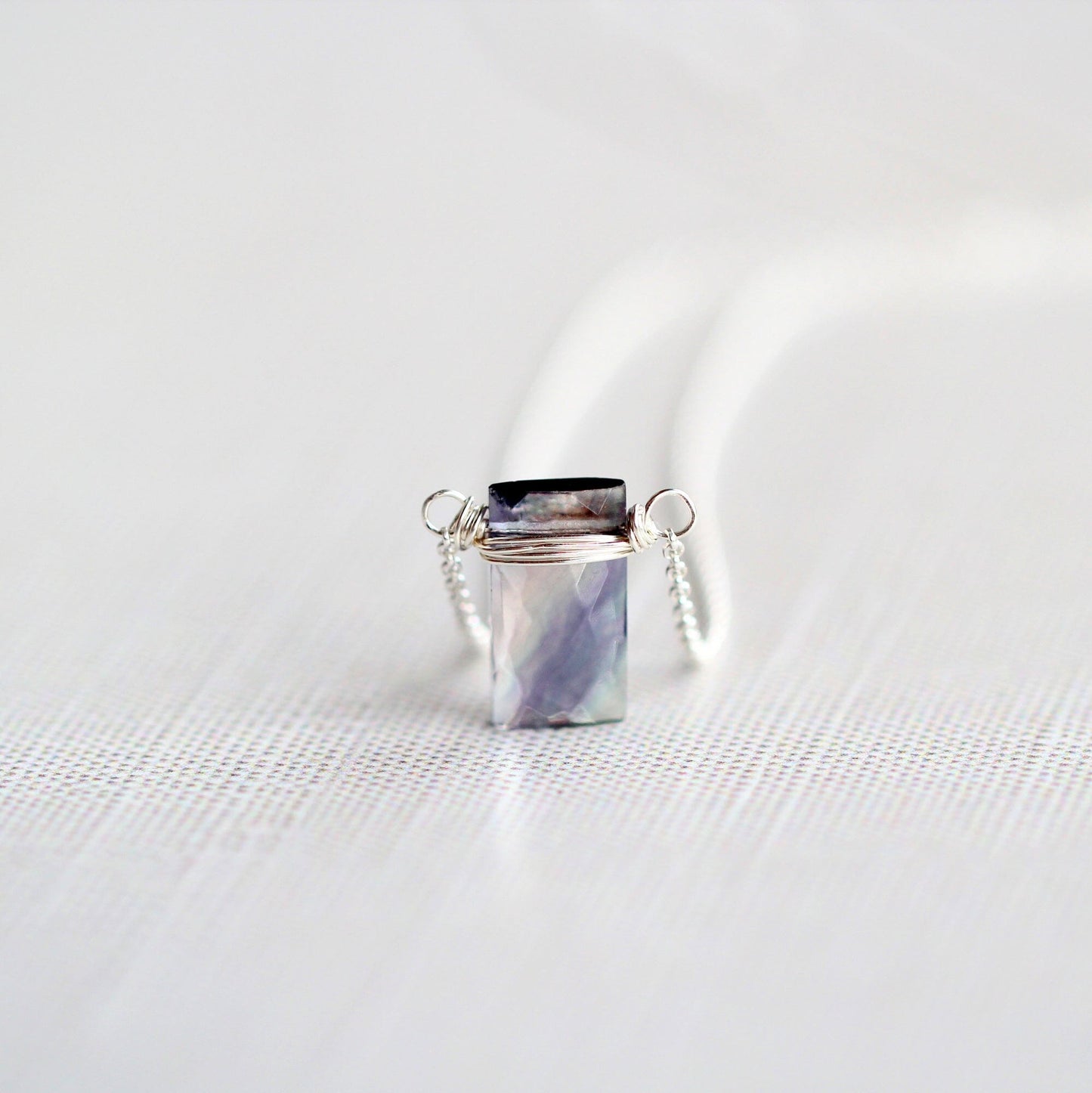 Fluorite Baguette Necklace | Faceted Gemstone Pendant