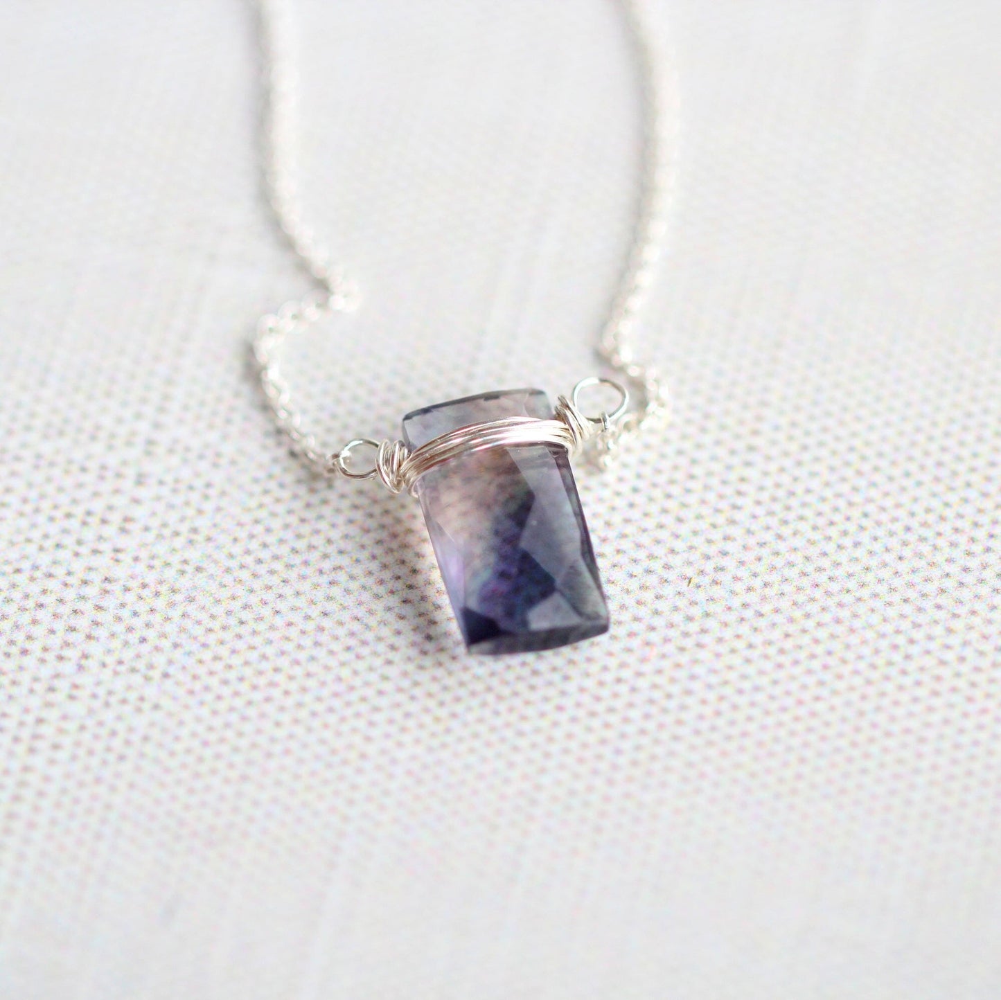 Fluorite Baguette Necklace | Faceted Gemstone Pendant