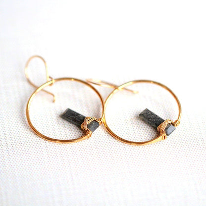 Sunrise Hoop Earrings | Black Sunstone Hoops