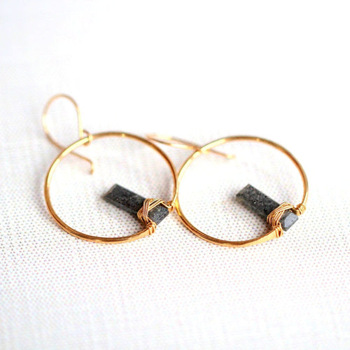 Sunrise Hoop Earrings | Black Sunstone Hoops