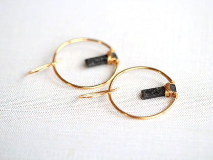 Sunrise Hoop Earrings | Black Sunstone Hoops