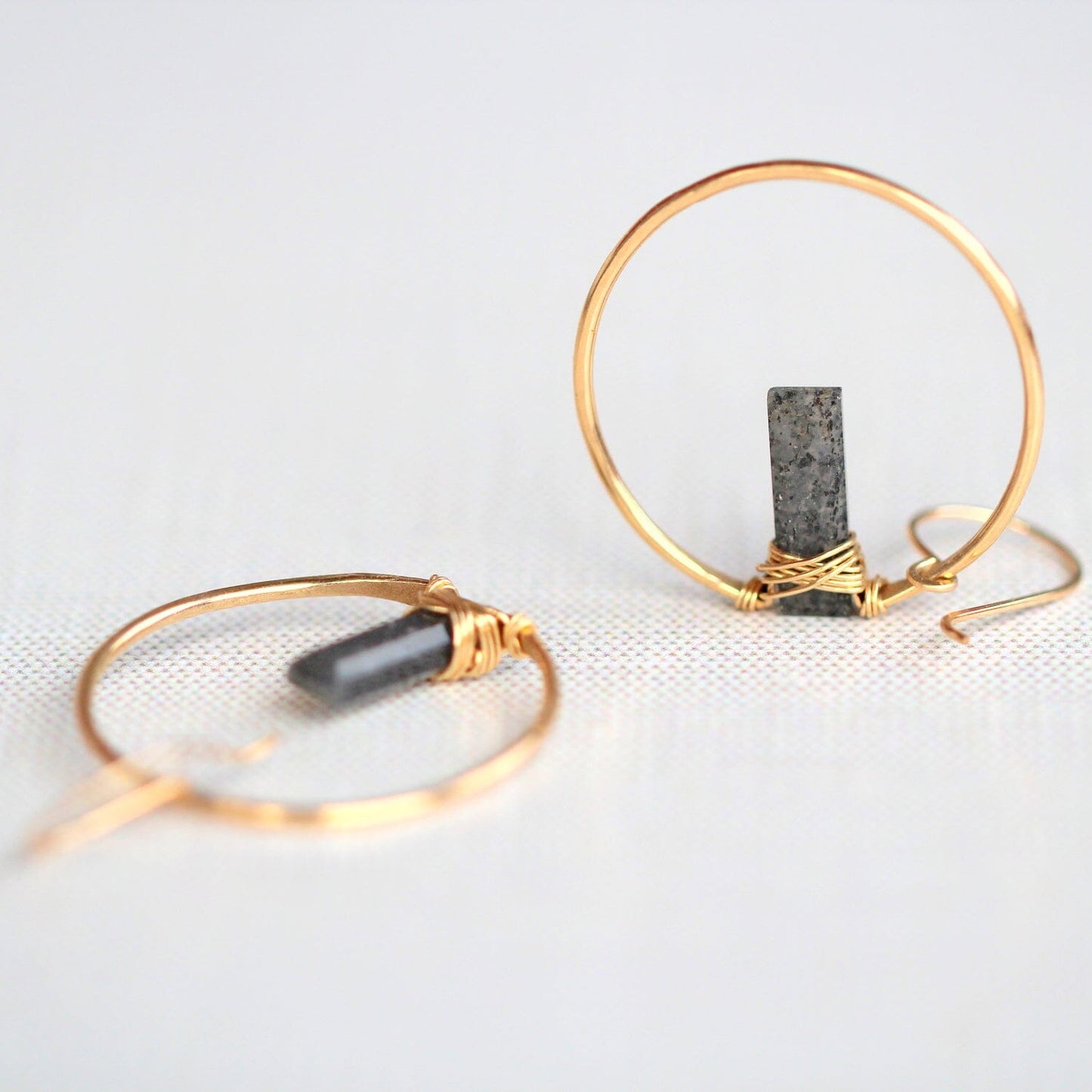 Sunrise Hoop Earrings | Black Sunstone Hoops