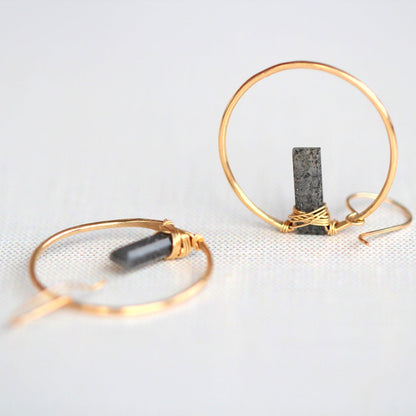 Sunrise Hoop Earrings | Black Sunstone Hoops