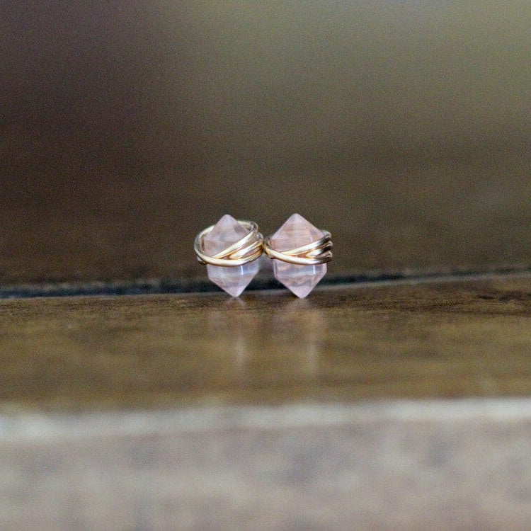 Pike Studs - Rose Quartz | Wire Wrapped Gemstone Earrings