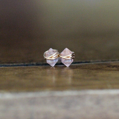 Pike Studs - Rose Quartz | Wire Wrapped Gemstone Earrings