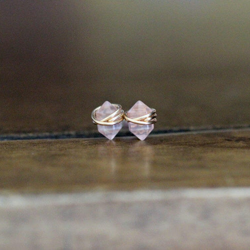 Pike Studs - Rose Quartz | Wire Wrapped Gemstone Earrings