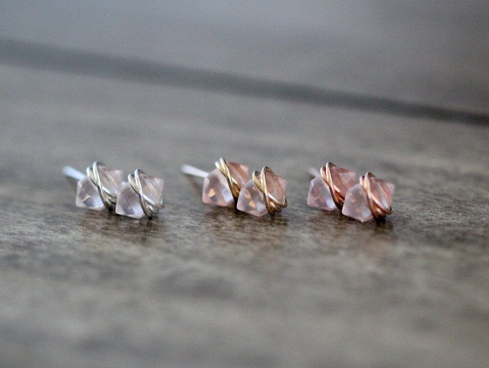 Pike Studs - Rose Quartz | Wire Wrapped Gemstone Earrings