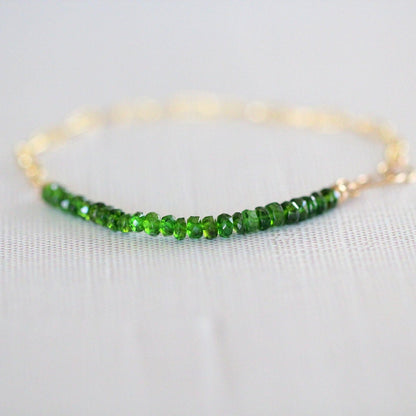 Cara Beaded Bracelet - Chrome Diopside | Faceted Gemstone Bracelet