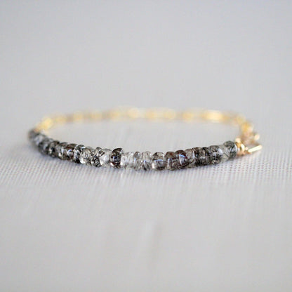 Cara Beaded Bracelet - Rutilated Quartz | Faceted Gemstone Bracelet