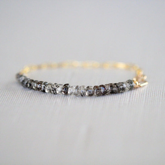Cara Beaded Bracelet - Rutilated Quartz | Faceted Gemstone Bracelet