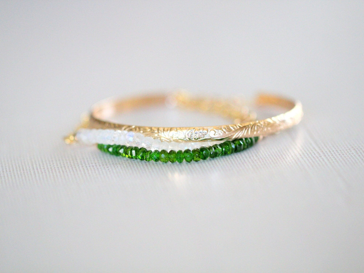Cara Beaded Bracelet - Chrome Diopside | Faceted Gemstone Bracelet