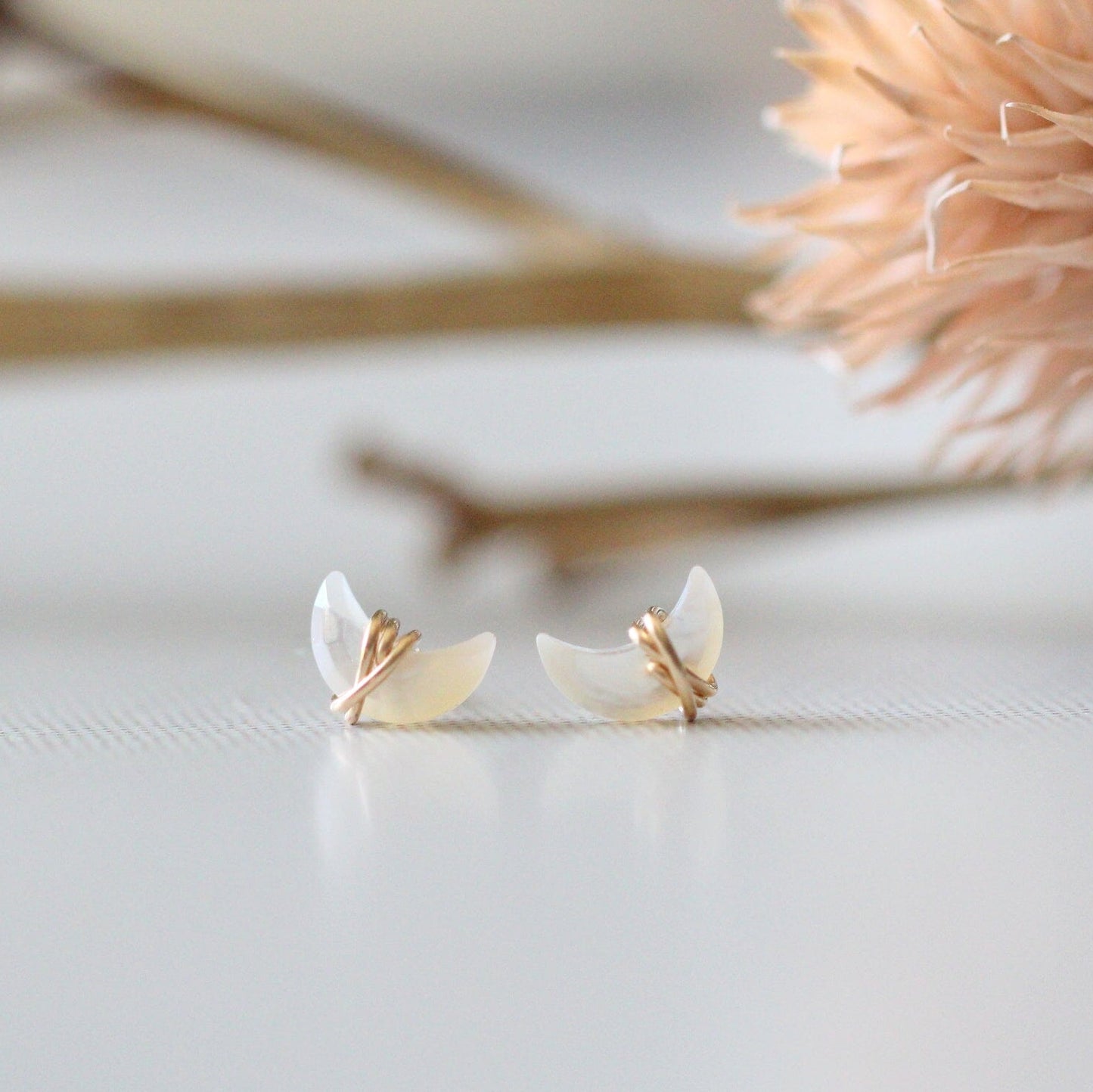 Mini Moonbeam Stud Earrings | Mother of Pearl Crescent Studs
