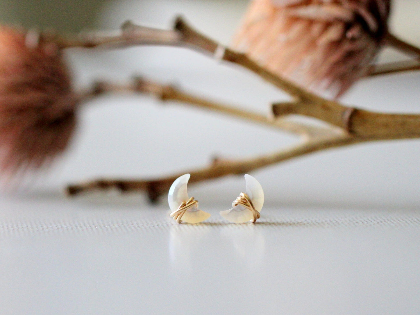 Mini Moonbeam Stud Earrings | Mother of Pearl Crescent Studs