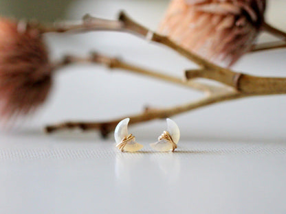 Mini Moonbeam Stud Earrings | Mother of Pearl Crescent Studs