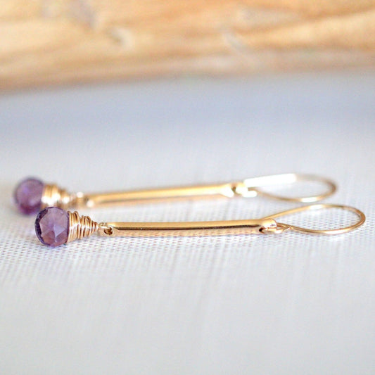 Amethyst Bar Earrings | Elegant Drop Earrings
