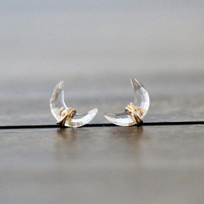 Moonbeam Studs - Crystal Quartz | Crescent Moon Gemstone Earrings