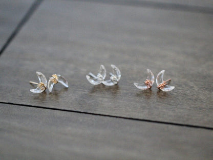 Moonbeam Studs - Crystal Quartz | Crescent Moon Gemstone Earrings