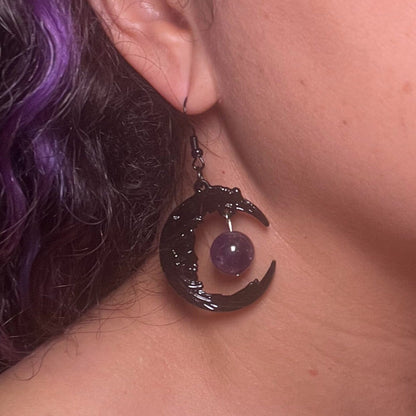 Black Crescent Moon Amethyst Drop Earrings - Spirit Nest