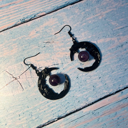 Black Crescent Moon Amethyst Drop Earrings - Spirit Nest