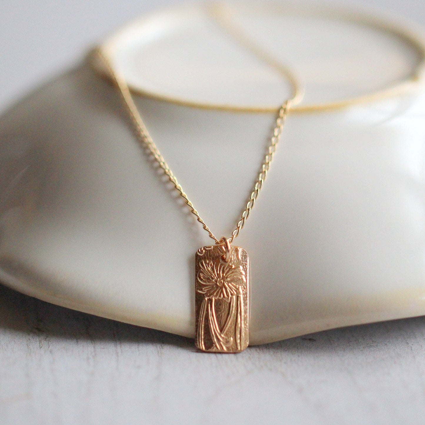 Poppy Necklace | Etched Floral Pendant